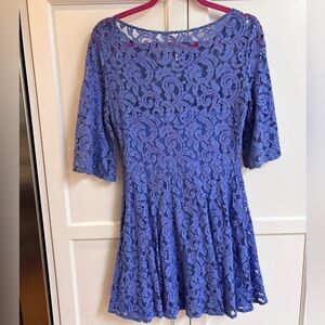 Free People Gypsy Mountain Mini Dress Dutch Blue Lace Fit & Flare Skater Size 4